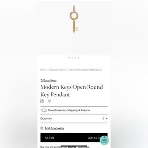 Tiffany & Co. 18K Yellow Gold & Diamond Open Round Key Pendant / Charm